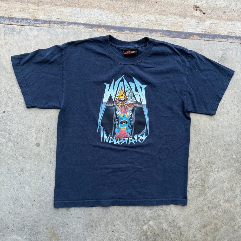 World Industries Vintage Skate T-Shirt Navy Blue Y2K Skateboarding Tee Youth XL